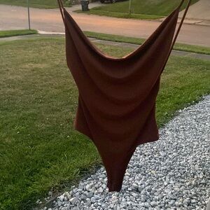 Cute brown flowy draped bodysuit